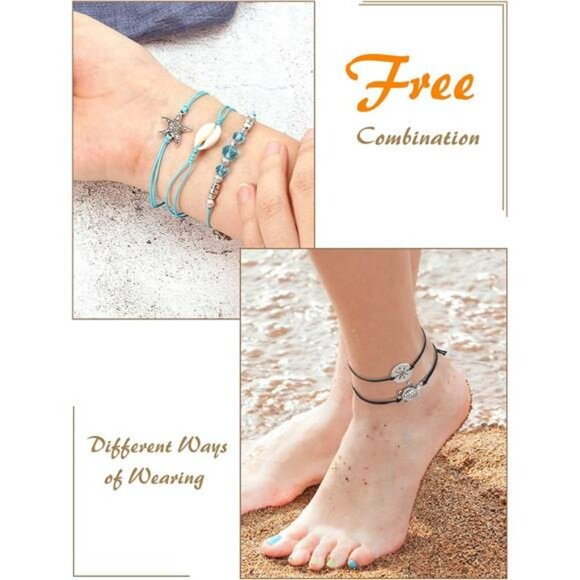 Surfer Wave Bracelets Set Waterproof Adjustable Anklet Jewelry for Women - Picture 4 of 6